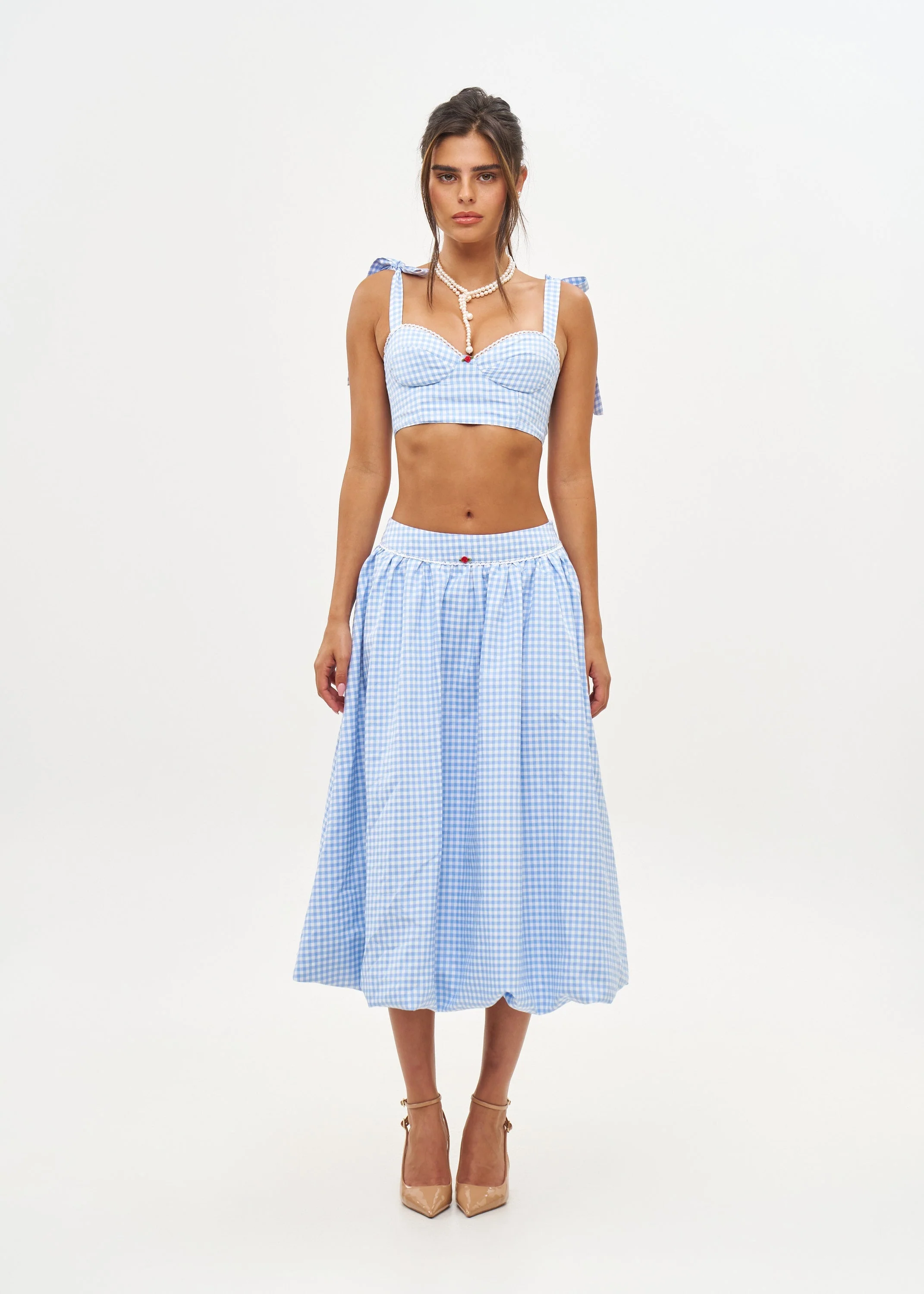 ALBA LIGHT BLUE GINGHAM - SKIRT - Image 4