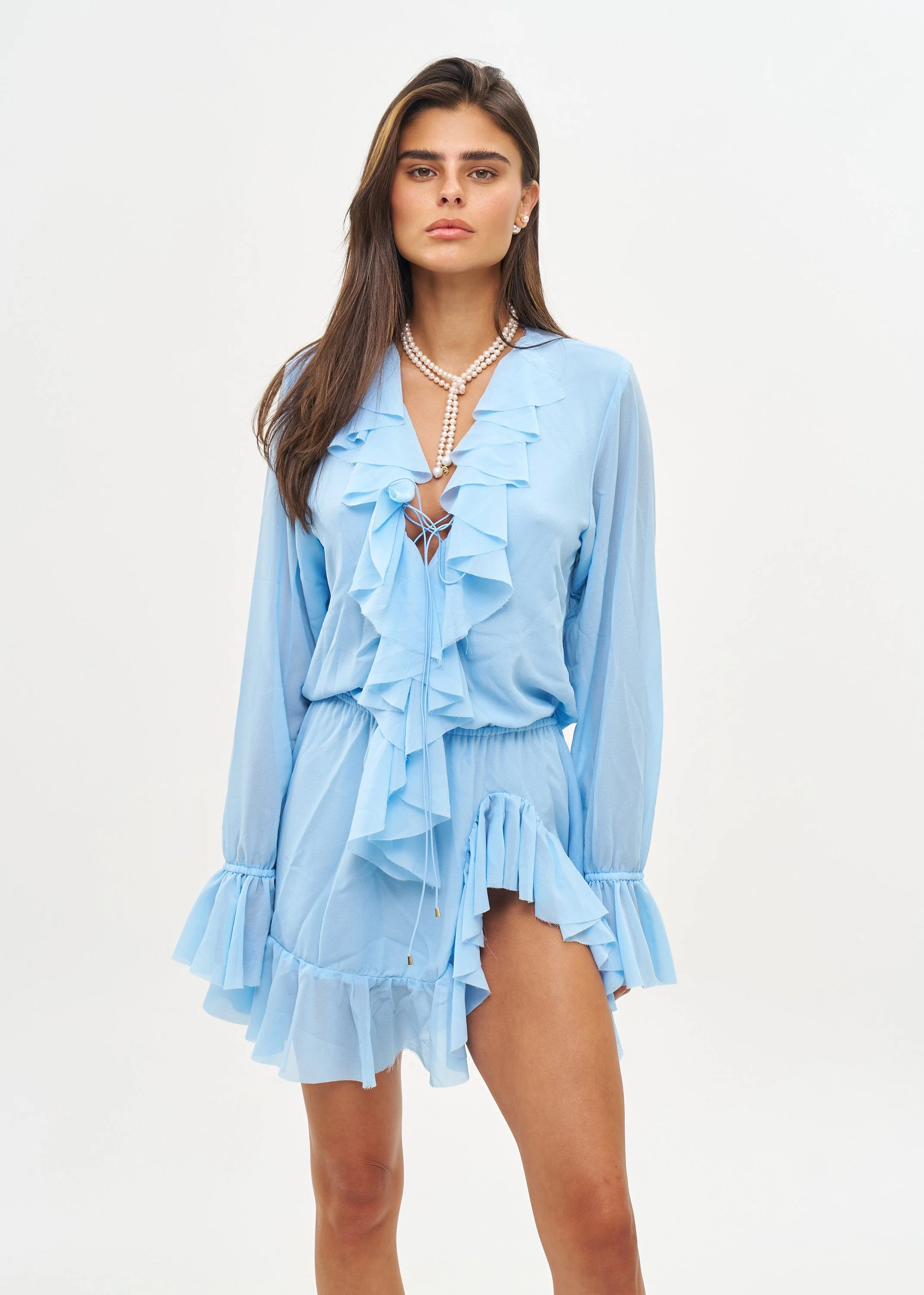 BELLEN RUFFIED PACIFIC BLUE - MINI DRESS - Image 4
