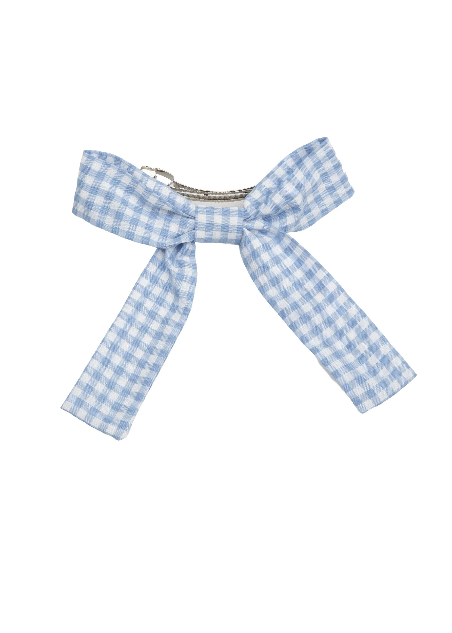 BOW LIGHT BLUE GINGHAM - HAIR CLIP - Image 4